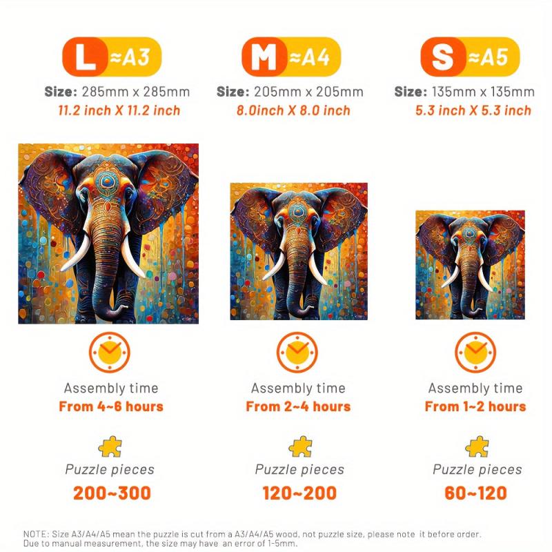 Ink Splashing Elephant Wooden Jigsaw Puzzle Irregular Shape Particles