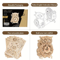 3D Wooden Owl Clock Model Kit Desk Clock Home Decor Unique Gift For Kids