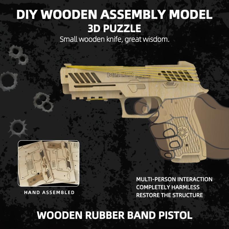 DIY 3D Wooden Rubber Band Pistol Toy Easy Assembly