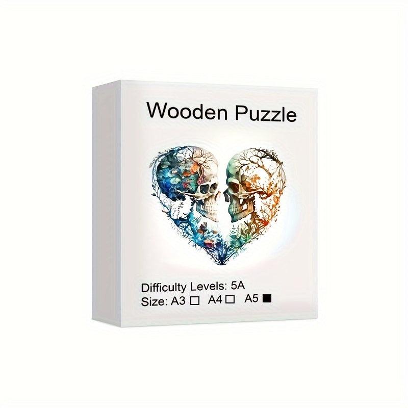Wooden Puzzle Heart Skull Alien Mystery Charm Art Hallowe