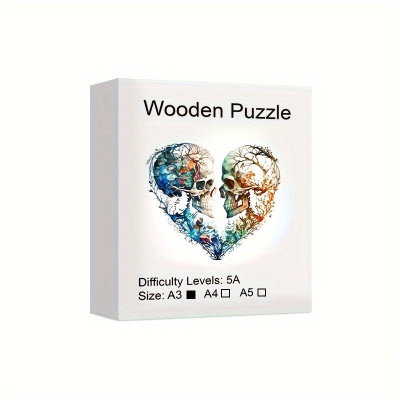 Wooden Puzzle Heart Skull Alien Mystery Charm Art Hallowe