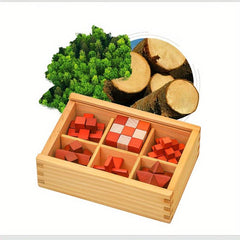 Wooden Brain Puzzle Teaser Kongming Lock with Storage Box