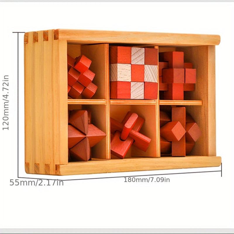 Wooden Brain Puzzle Teaser Kongming Lock with Storage Box