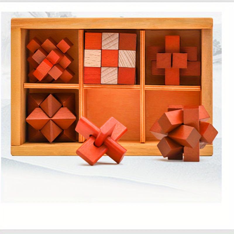 Wooden Brain Puzzle Teaser Kongming Lock with Storage Box