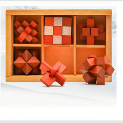 Wooden Brain Puzzle Teaser Kongming Lock with Storage Box