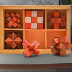 Wooden Brain Puzzle Teaser Kongming Lock with Storage Box