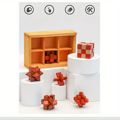 Wooden Brain Puzzle Teaser Kongming Lock with Storage Box