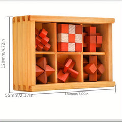 Wooden Brain Puzzle Teaser Kongming Lock with Storage Box