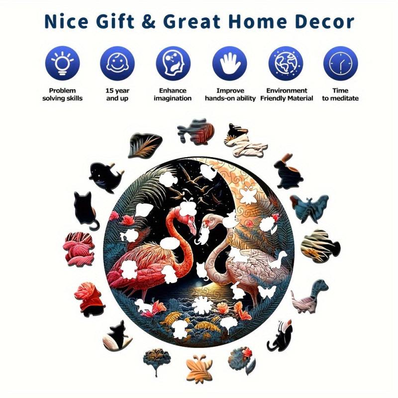Wooden Flamingo Jigsaw Puzzle - Unique Animal Shape - 60 Pieces