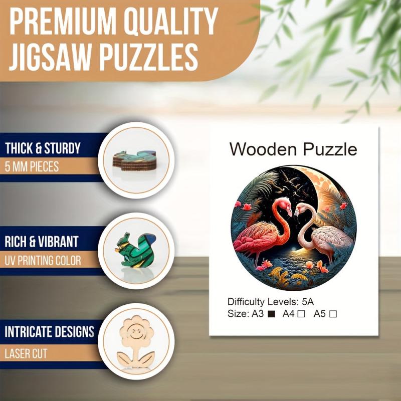 Wooden Flamingo Jigsaw Puzzle - Unique Animal Shape - 60 Pieces