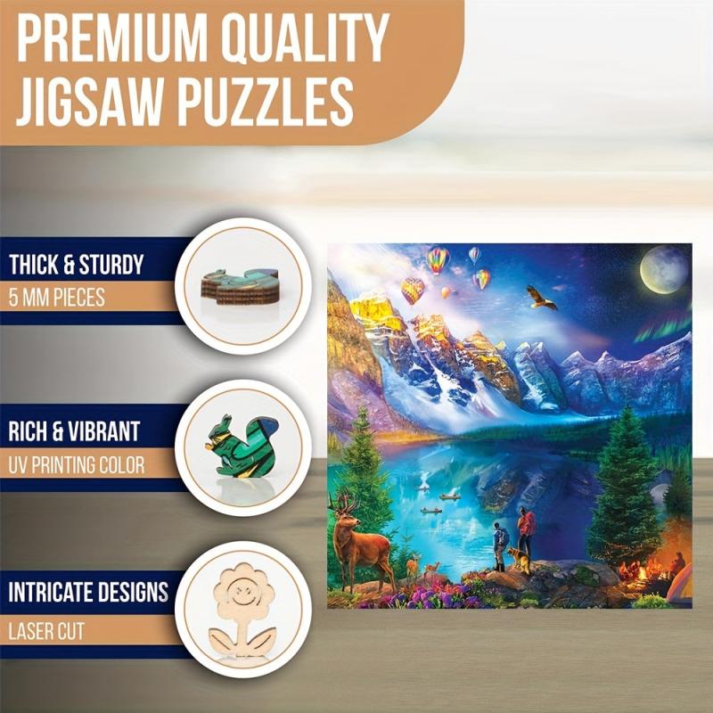 Wooden Jigsaw Puzzle Scenery Animal Unique Pieces Family Game