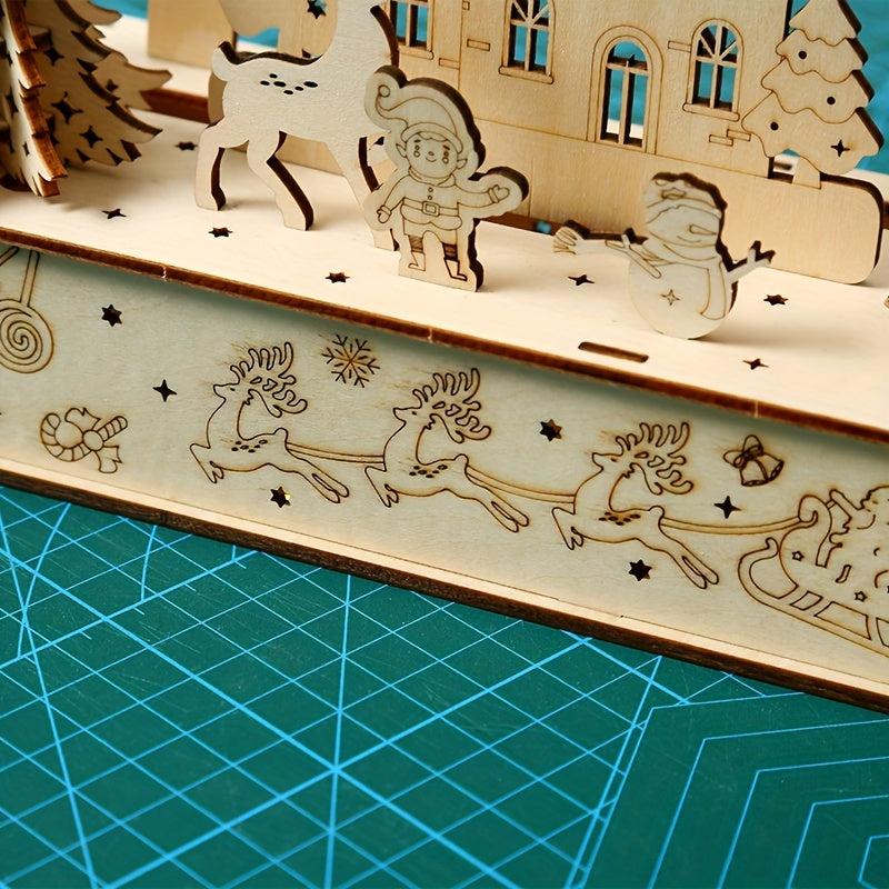 3D Wooden Puzzle Wooden Luminous Lights Christmas Creative Ornaments