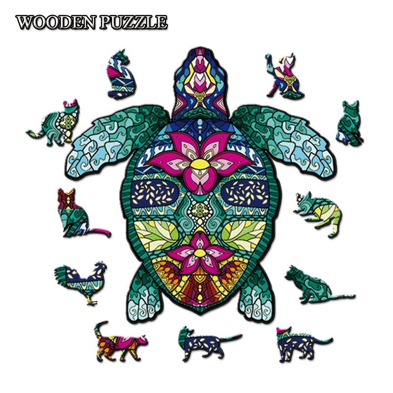 Sea Turtle Wooden Puzzle Unique Irregular Animal Shape Creative Gift