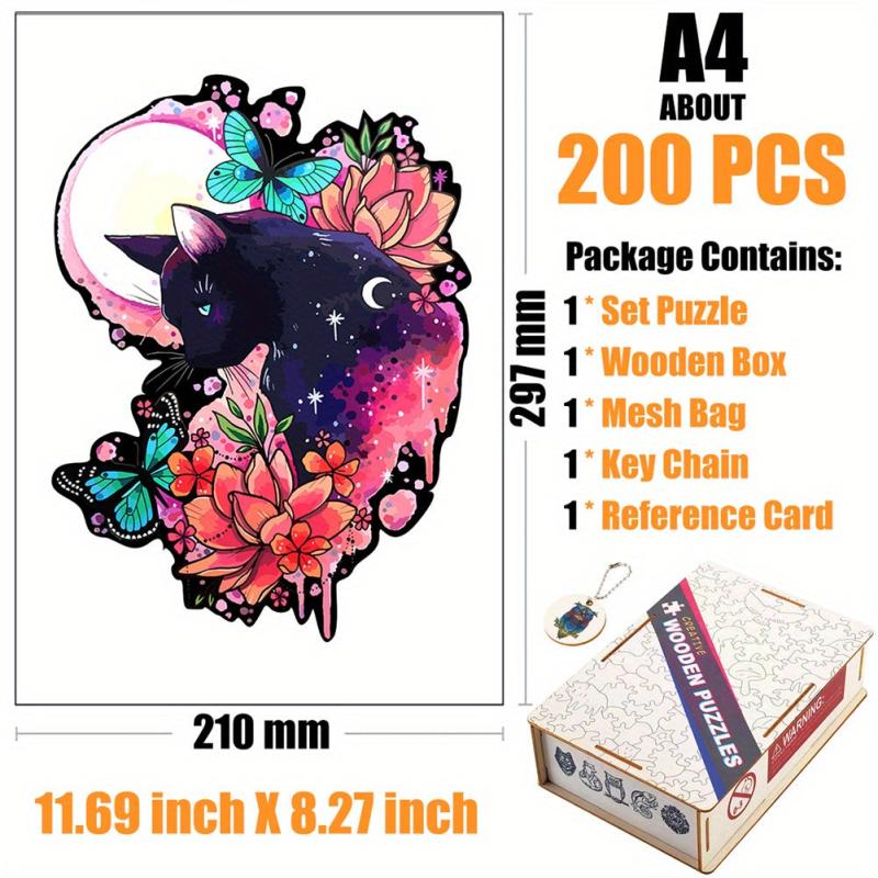 Pink Cat Irregular Wooden Puzzle With Wooden Box