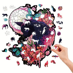 Pink Cat Irregular Wooden Puzzle With Wooden Box