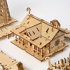 3D Wooden Puzzle Fishing Village House Model Toy