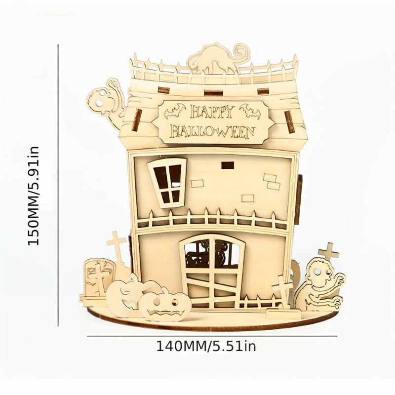 3D Wooden Puzzle Halloween House Jigsaw Puzzle Wooden Toys