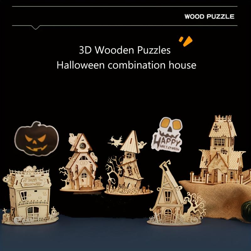 3D Wooden Puzzle Halloween House Jigsaw Puzzle Wooden Toys