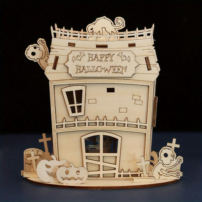 3D Wooden Puzzle Halloween House Jigsaw Puzzle Wooden Toys