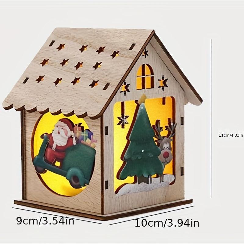 LED Wooden Puzzle Hut Christmas Ornament