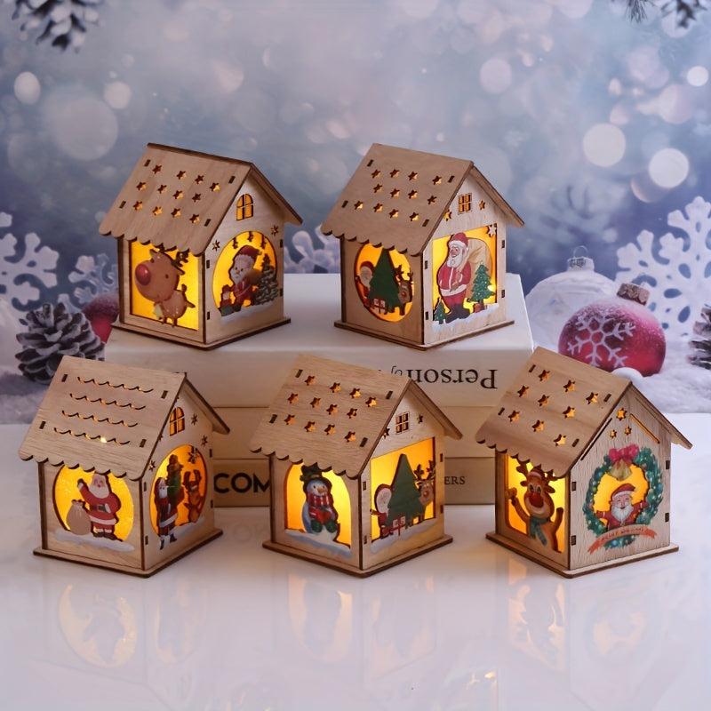 LED Wooden Puzzle Hut Christmas Ornament
