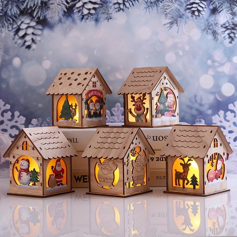 LED Wooden Puzzle Hut Christmas Ornament
