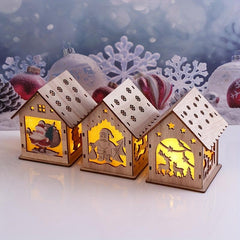 LED Wooden Puzzle Hut Christmas Ornament