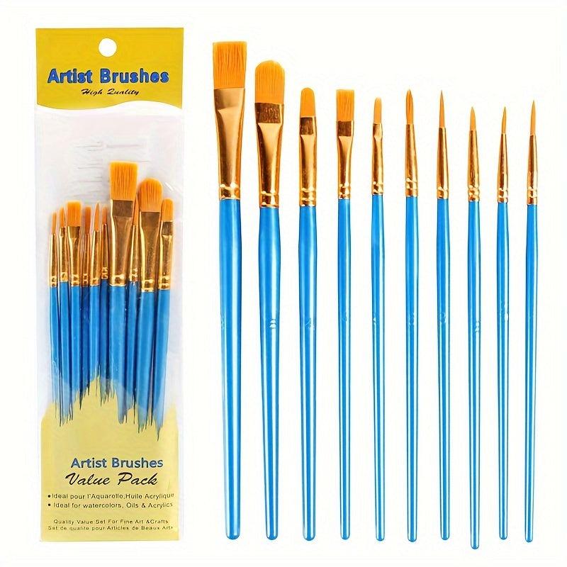10pcs Nylon Hair Art Painting Brushes Watercolor Brushes