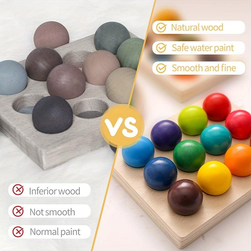 Colorful Wooden Rainbow Matching Ball Toy for Kids