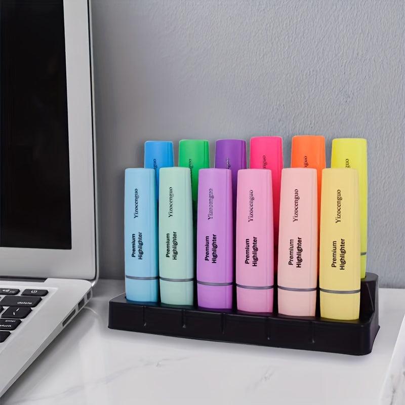12pcs Large Capacity Highlighter Marker Set for Students & Office Use