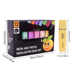 12pcs Large Capacity Highlighter Marker Set for Students & Office Use
