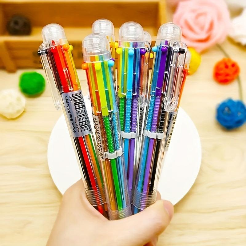 2pcs Cartoon Multicolor Ballpoint Pens 0.5mm 6 Colors 5.51inch