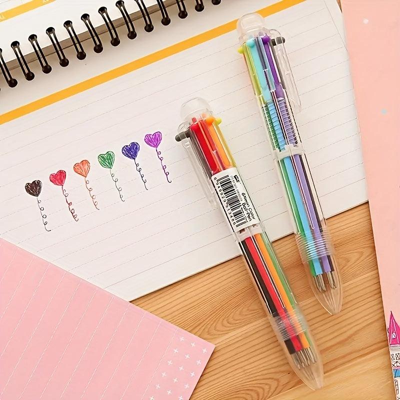 2pcs Cartoon Multicolor Ballpoint Pens 0.5mm 6 Colors 5.51inch
