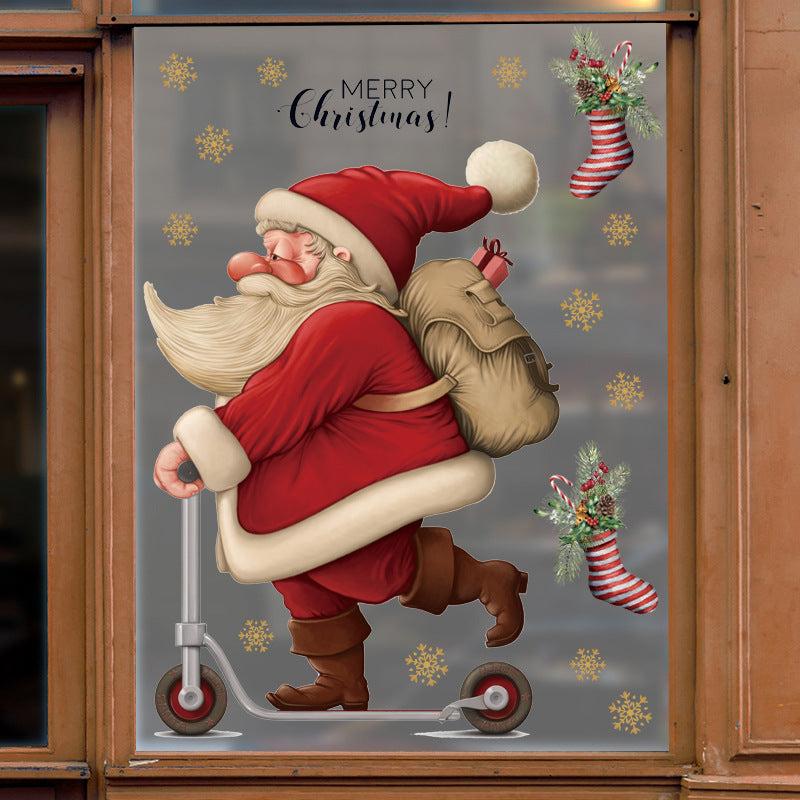 Christmas Wall Stickers Santa Claus Skateboards PVC Waterproof Removable Decals