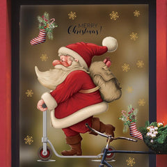 Christmas Wall Stickers Santa Claus Skateboards PVC Waterproof Removable Decals