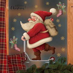 Christmas Wall Stickers Santa Claus Skateboards PVC Waterproof Removable Decals