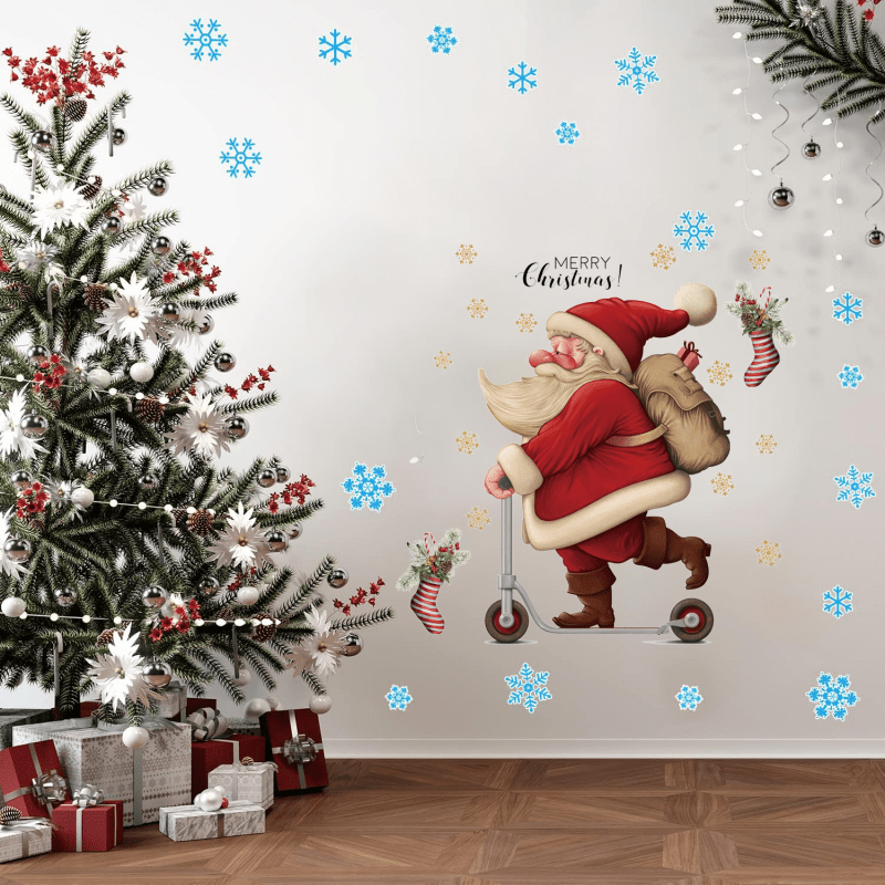 Christmas Wall Stickers Santa Claus Skateboards PVC Waterproof Removable Decals
