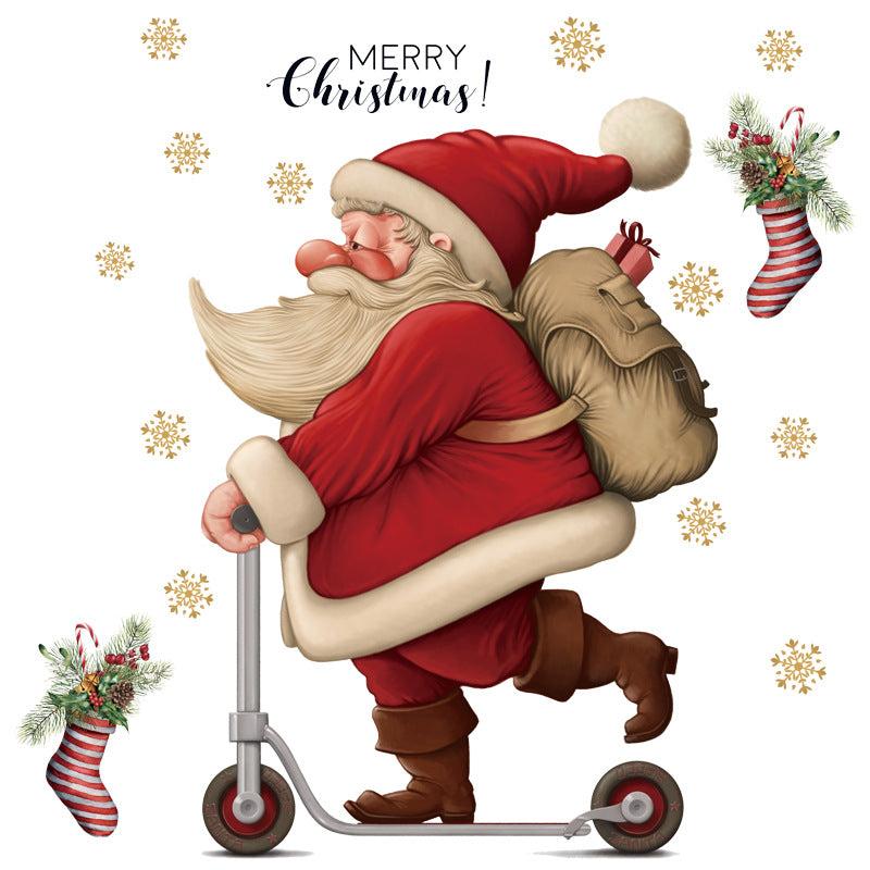 Christmas Wall Stickers Santa Claus Skateboards PVC Waterproof Removable Decals