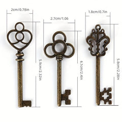 3pcs 5.89cm Large Skeleton Key Bronze & Brass Retro Style for Parties