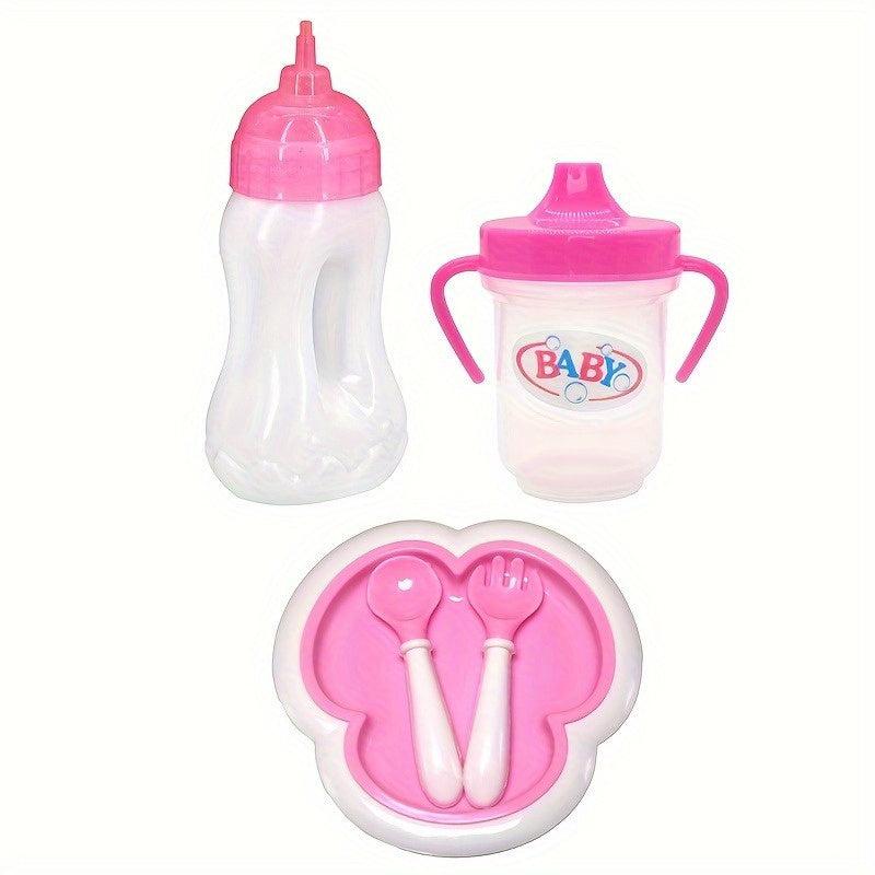 18 inch Doll Accessory Set Baby Bottle Drinking Cup Plate Fork