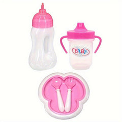 18 inch Doll Accessory Set Baby Bottle Drinking Cup Plate Fork