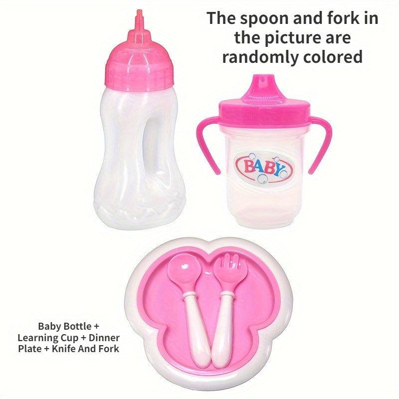18 inch Doll Accessory Set Baby Bottle Drinking Cup Plate Fork
