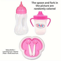 18 inch Doll Accessory Set Baby Bottle Drinking Cup Plate Fork