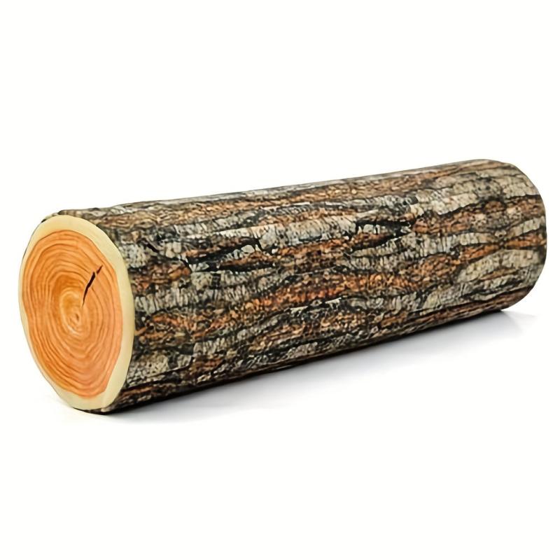 3D Wooden Trunk Round Pillow - Natural Wood Cushion