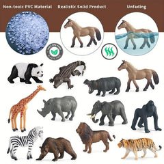 Mini Safari Animal Figures Toy 12PCS Plastic Tiny Forest Jungle Zoo Animals