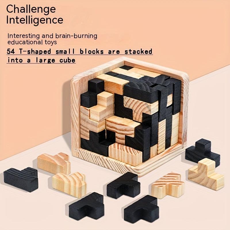 Wooden Magic Bucket 54T Lock Building Block Cube Classic Puzzle