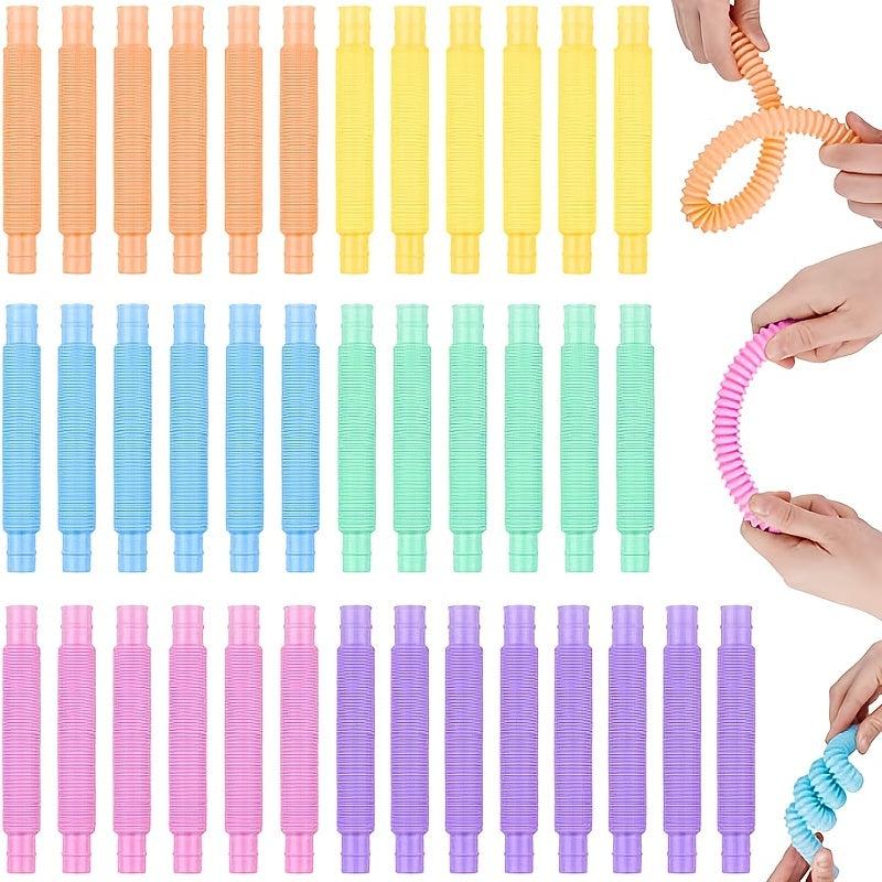 6pcs Mini Pop Tubes Sensory Fidget Toy Macaron Fine Motor Skills & Learning