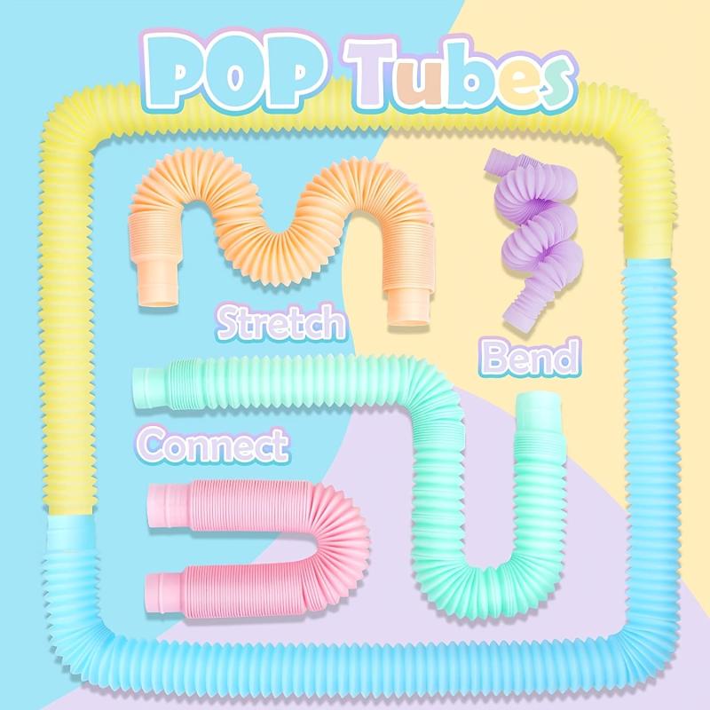 6pcs Mini Pop Tubes Sensory Fidget Toy Macaron Fine Motor Skills & Learning