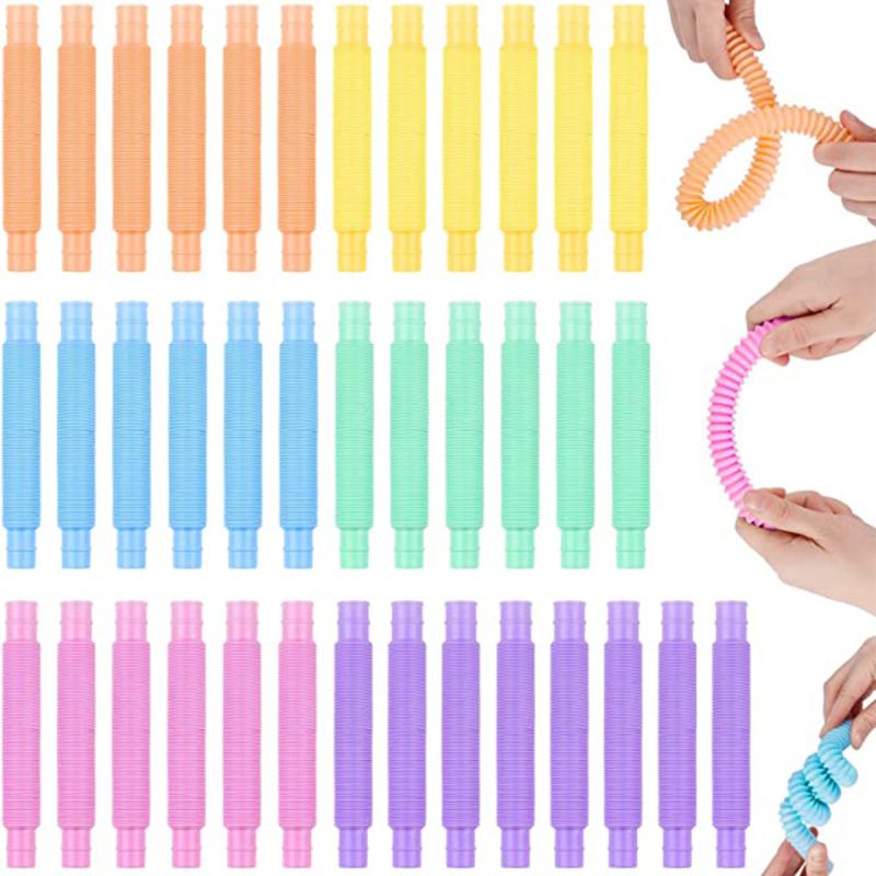 6pcs Mini Pop Tubes Sensory Fidget Toy Macaron Fine Motor Skills & Learning