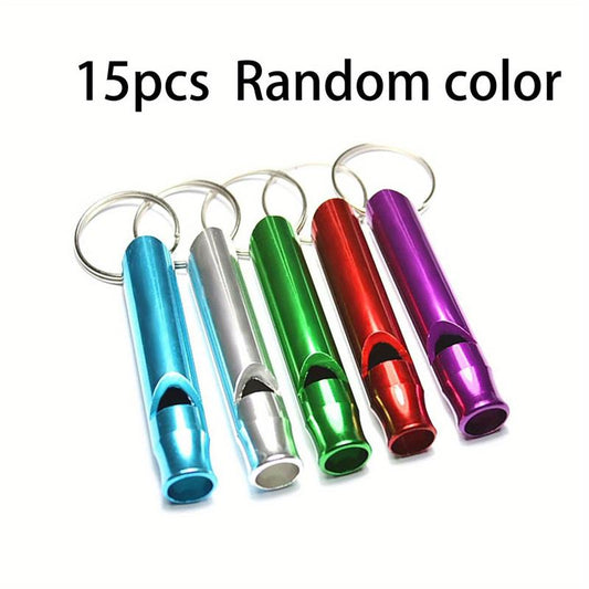 15pcs Random Outdoor Survival Whistle Keychain for Camping Hiking Sports